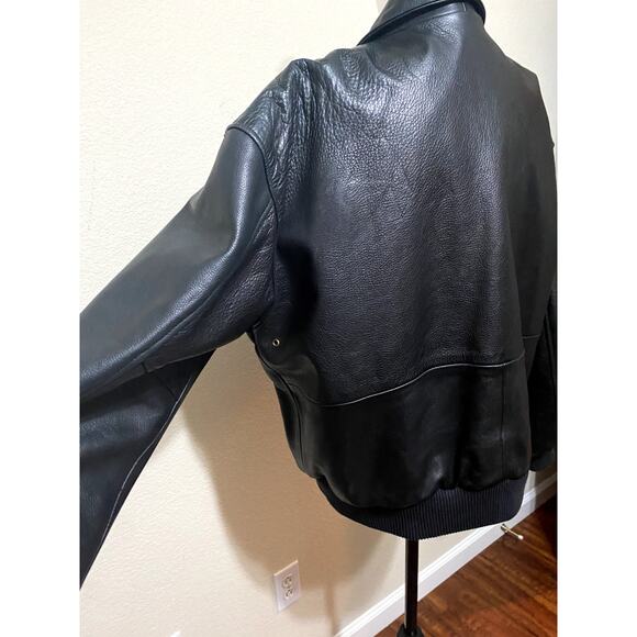 Game Sportswear Bomber Jacket Mens Medium Black Premium Leather FLAW - Picture 9 of 16